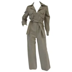 1970s Beige Wool Tailored Jumpsuit