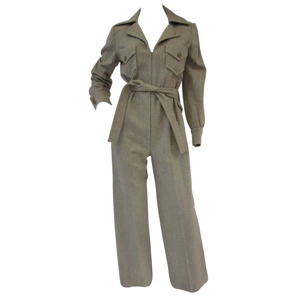 1970s Beige Wool Tailored Jumpsuit