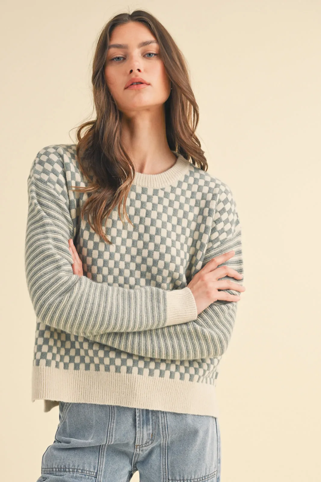 Checkmate Contrast Print Sweater