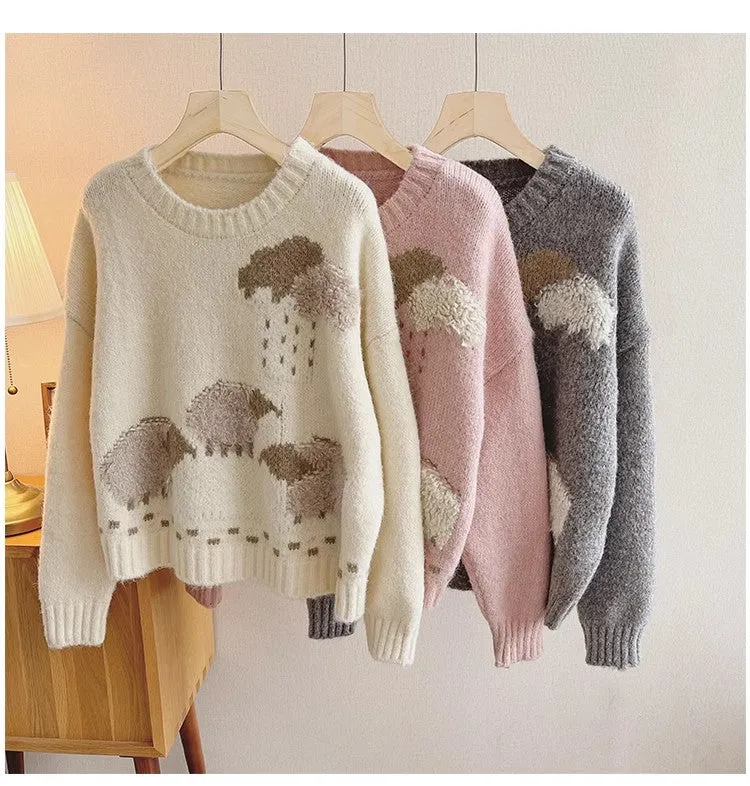 chic round neck sweater women's oversize knitted top     S4800