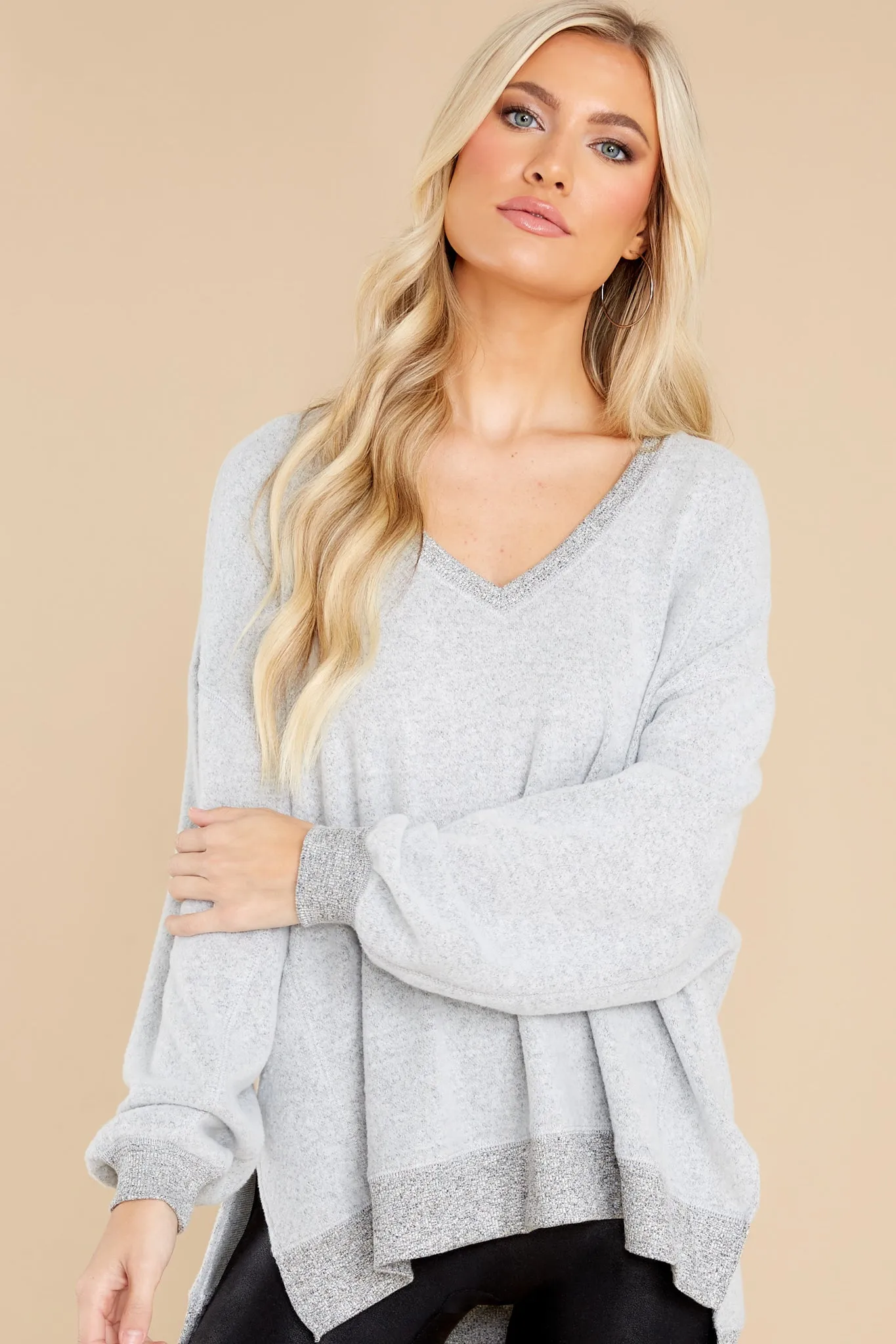 Cozy Heather Grey Modern V-Neck Weekender