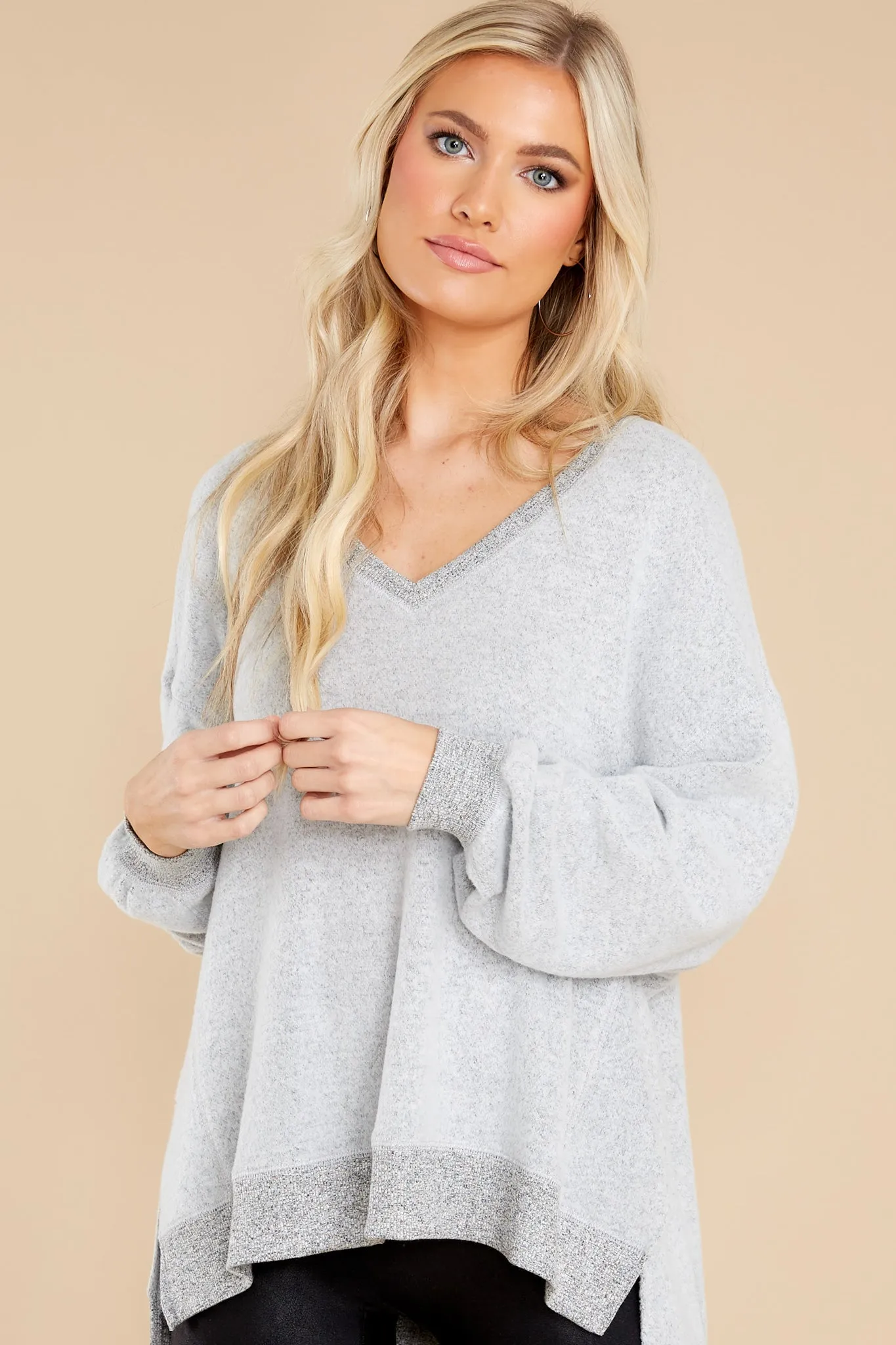 Cozy Heather Grey Modern V-Neck Weekender