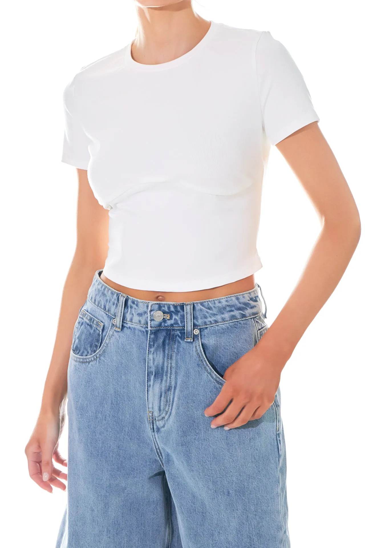 Cropped Bustier Short Sleeve T Shirt