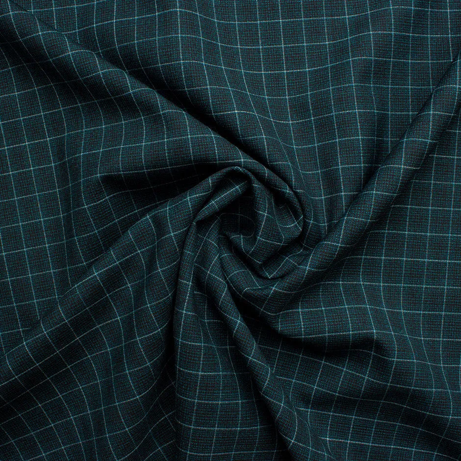 Dark Teal Graph Checkered Pure Wool Suiting