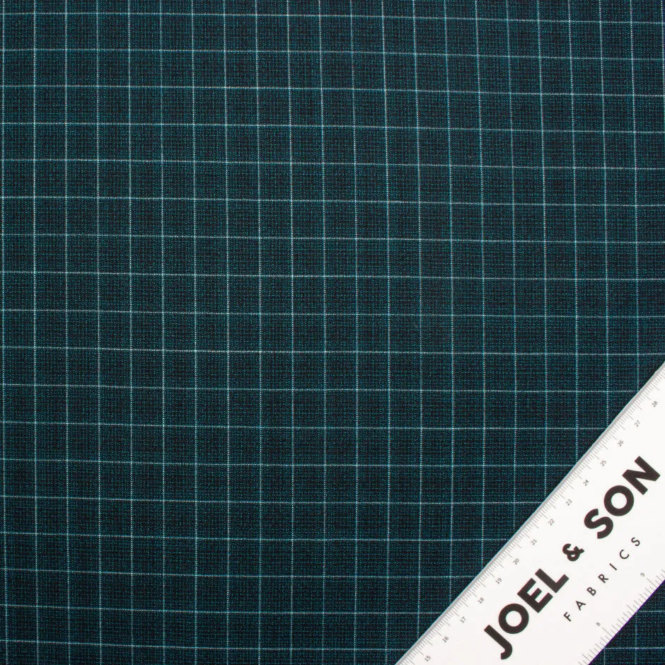 Dark Teal Graph Checkered Pure Wool Suiting