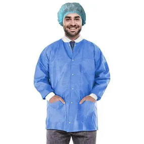 Disposable Lab Jackets 32 inch Long X Large Blue SMS Dental Lab Coats 10 Pack