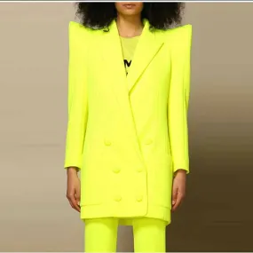 Fluorescent Yellow Two Piece Set Ladies Pants Suits Formal Suit