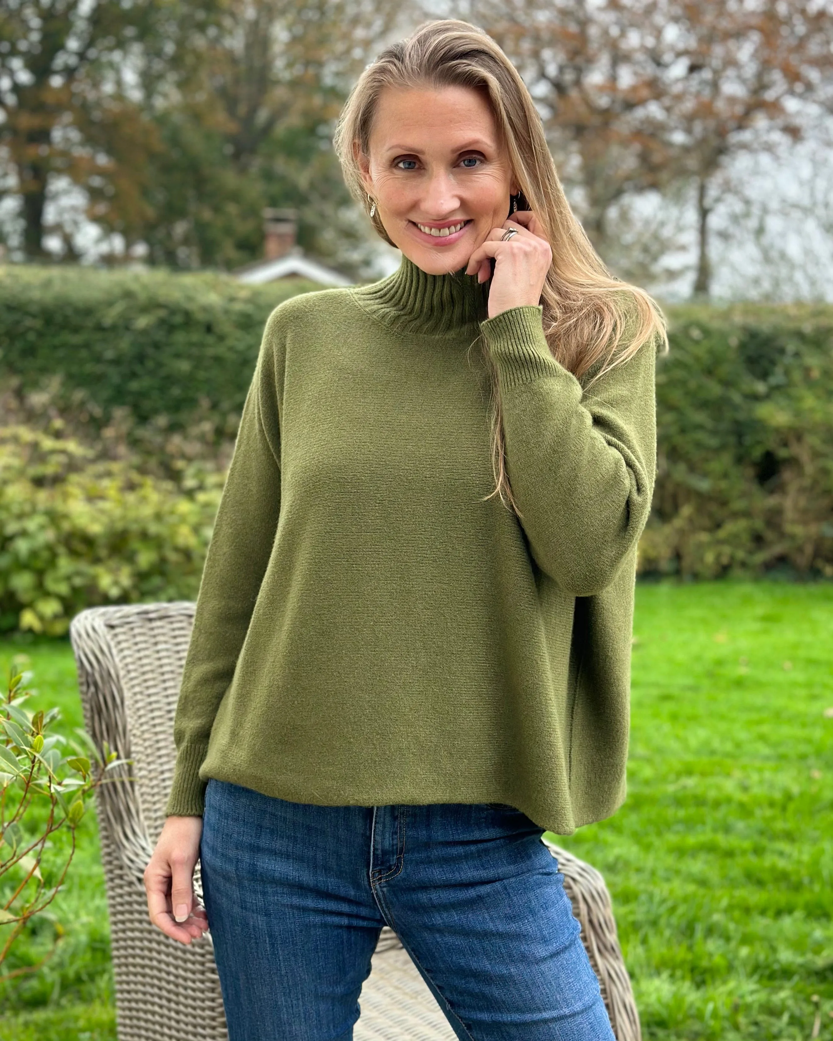 Funnel Neck Soft Knit Long Sleeve Jumper - Khaki