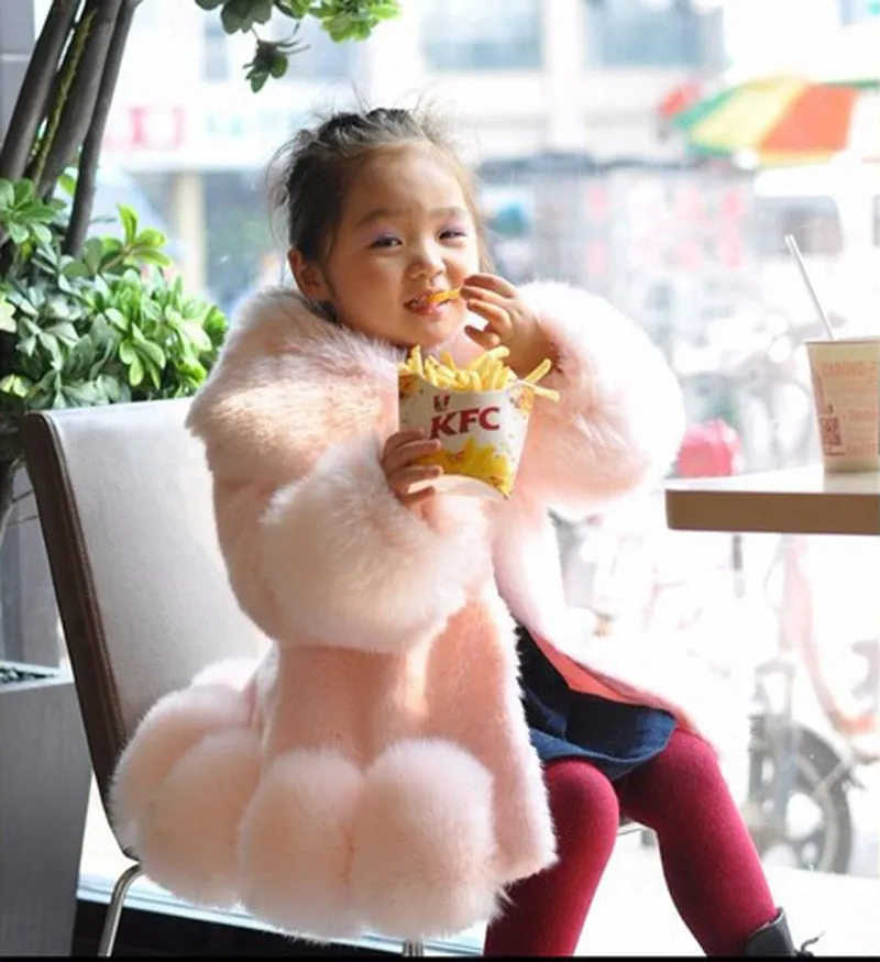 Girls Long Sleeve Winter Faux Fur Brand Fur Formal Soft Party Coat