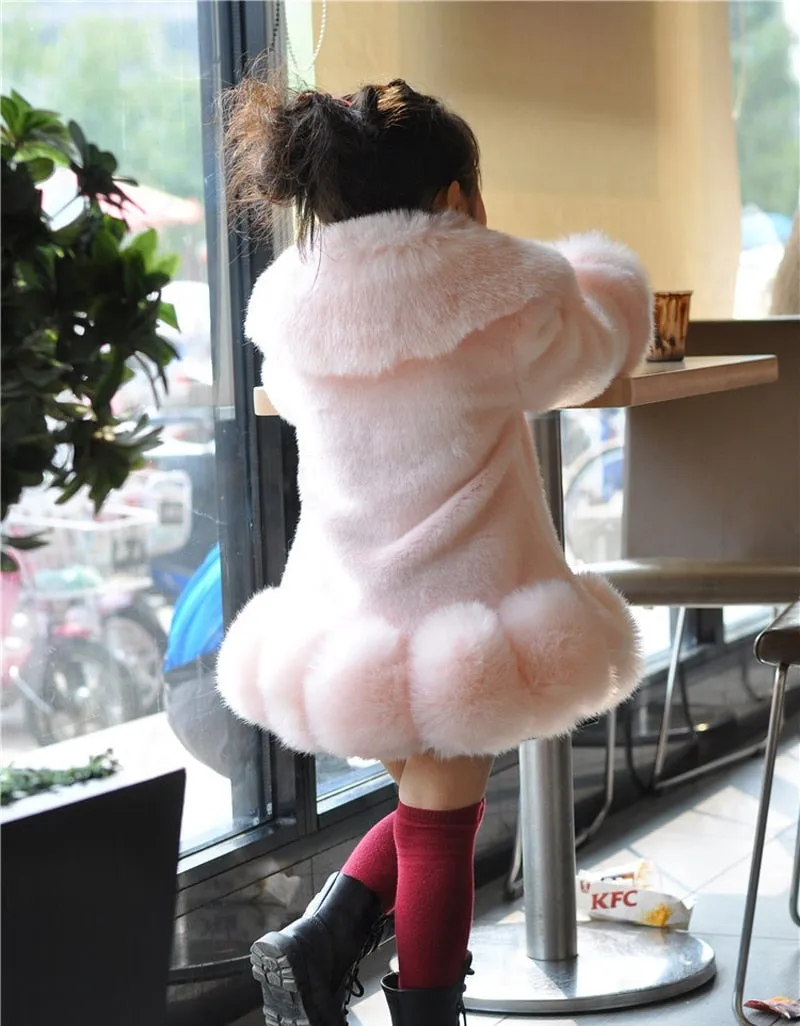 Girls Long Sleeve Winter Faux Fur Brand Fur Formal Soft Party Coat