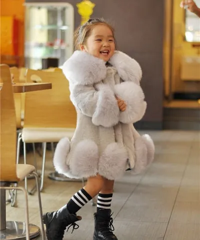 Girls Long Sleeve Winter Faux Fur Brand Fur Formal Soft Party Coat