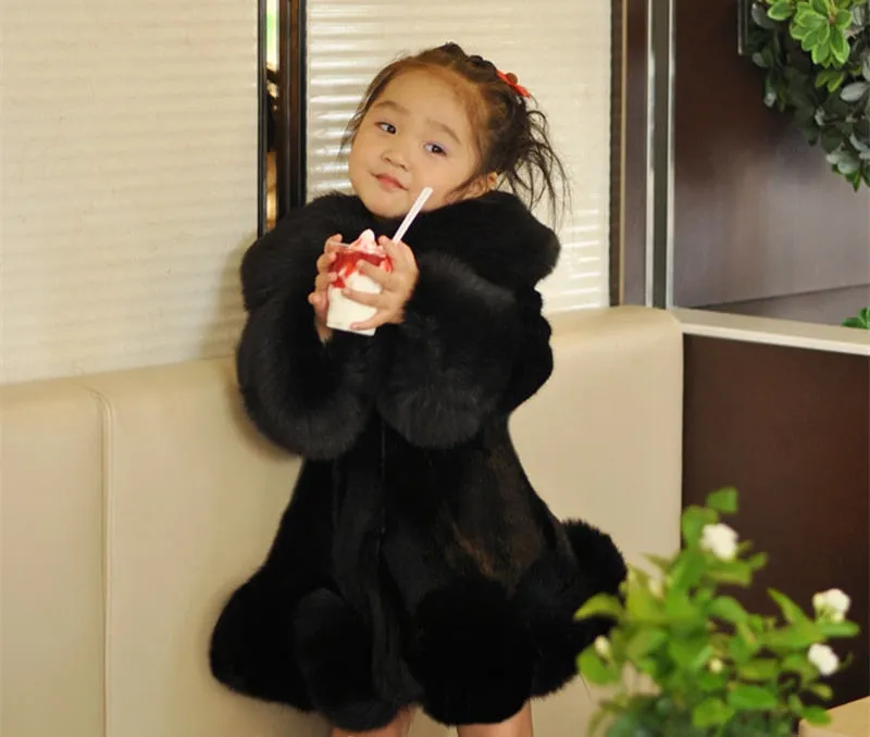 Girls Long Sleeve Winter Faux Fur Brand Fur Formal Soft Party Coat