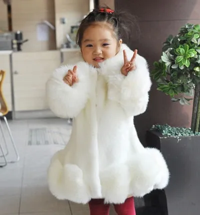 Girls Long Sleeve Winter Faux Fur Brand Fur Formal Soft Party Coat