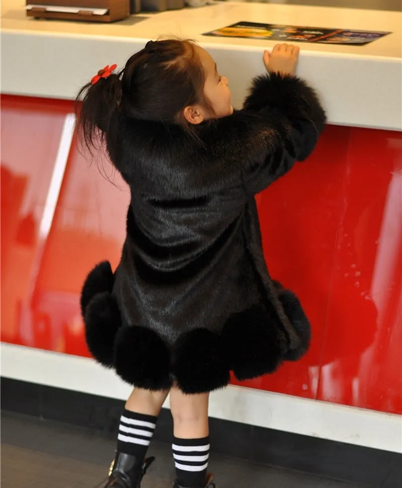 Girls Long Sleeve Winter Faux Fur Brand Fur Formal Soft Party Coat