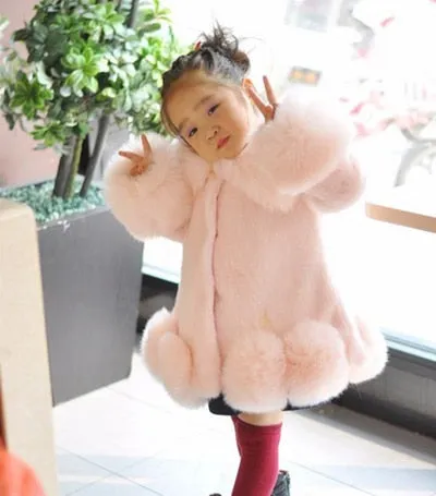 Girls Long Sleeve Winter Faux Fur Brand Fur Formal Soft Party Coat