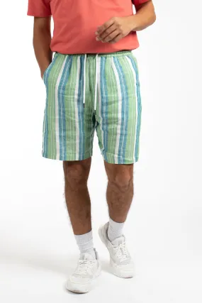 Green Beach Stripe Linen Short