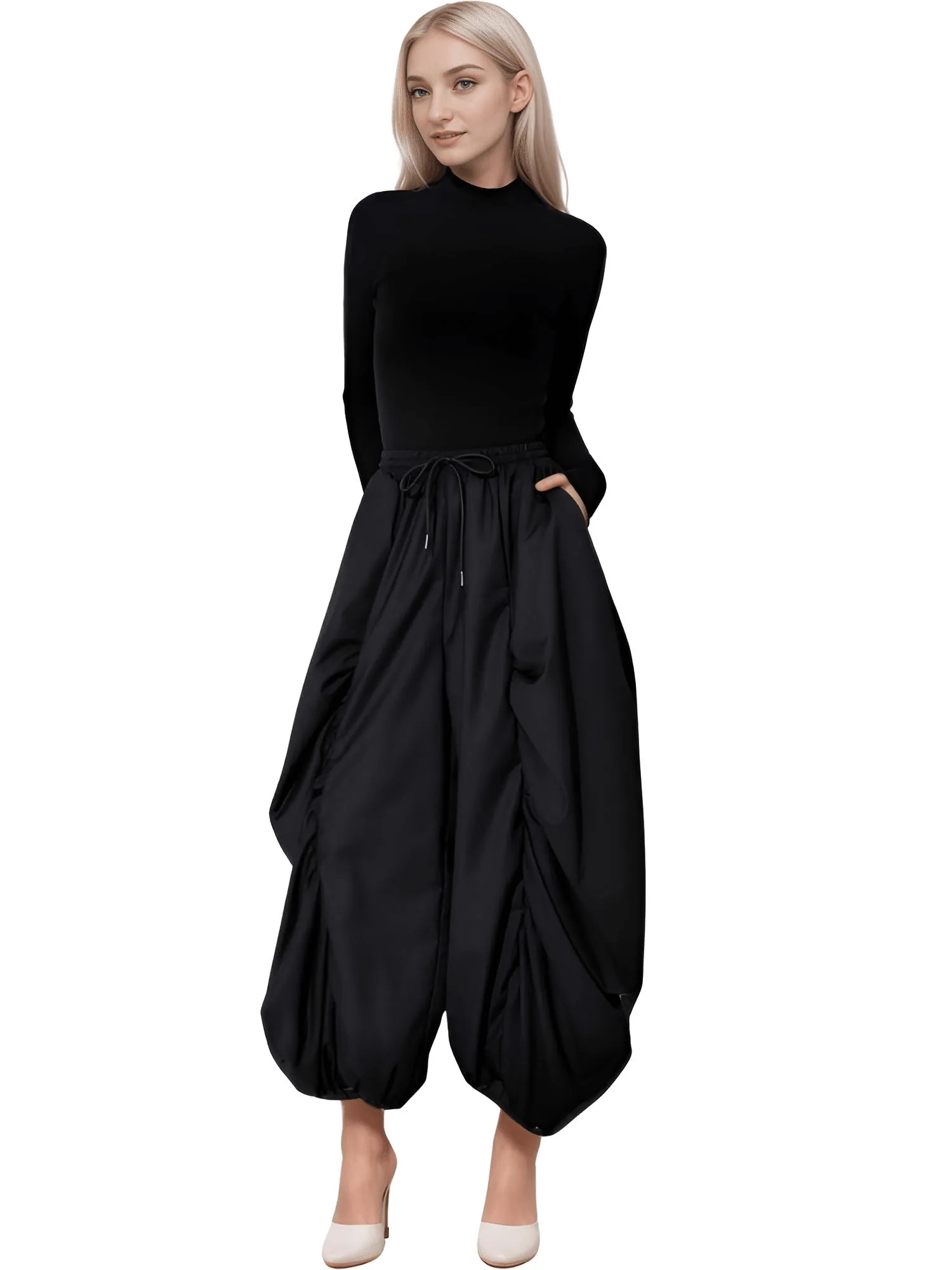 High Waist Black Wide Leg Arc Pants Ankle Length New Loose Trousers Women Fashion