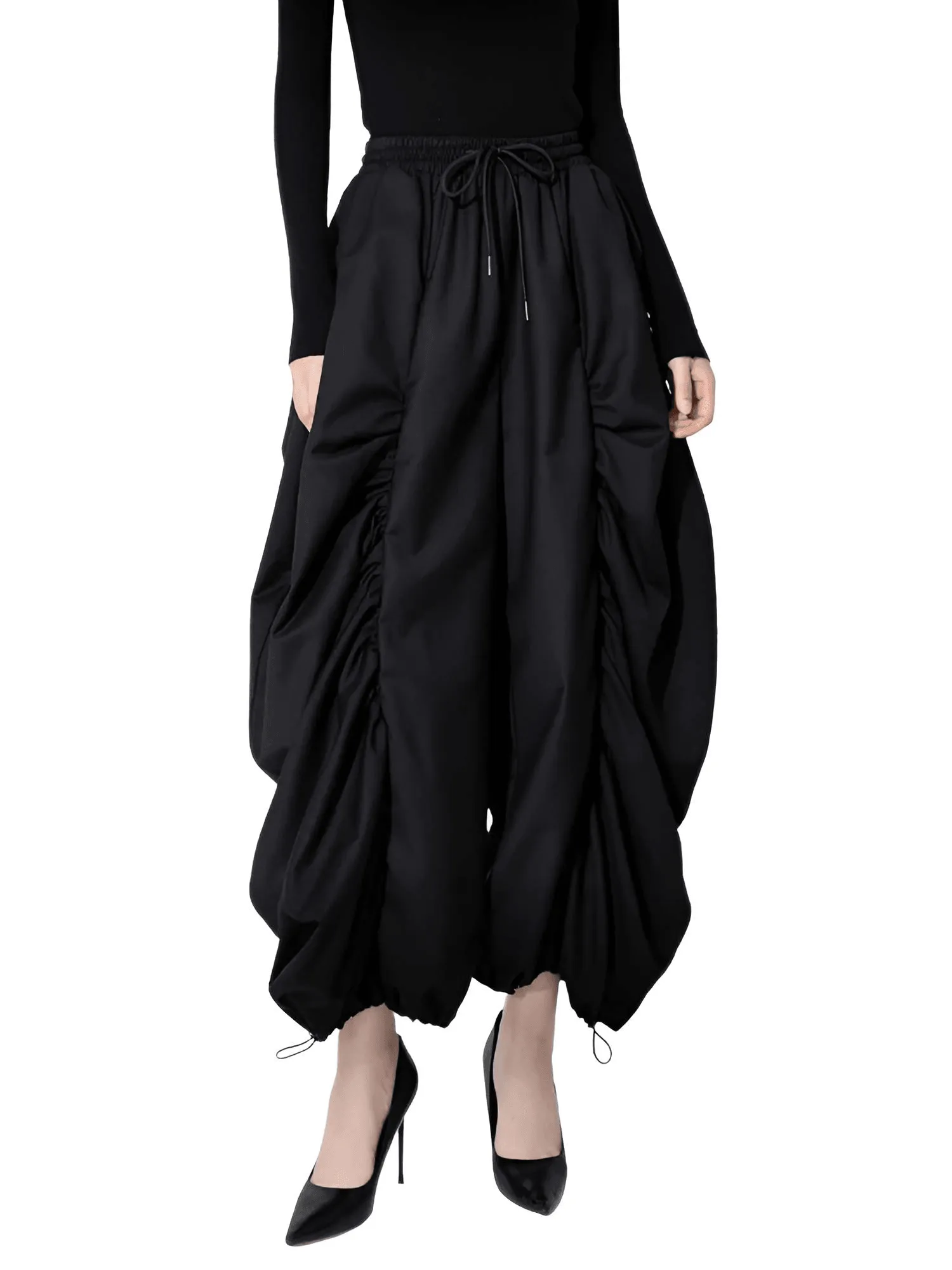 High Waist Black Wide Leg Arc Pants Ankle Length New Loose Trousers Women Fashion