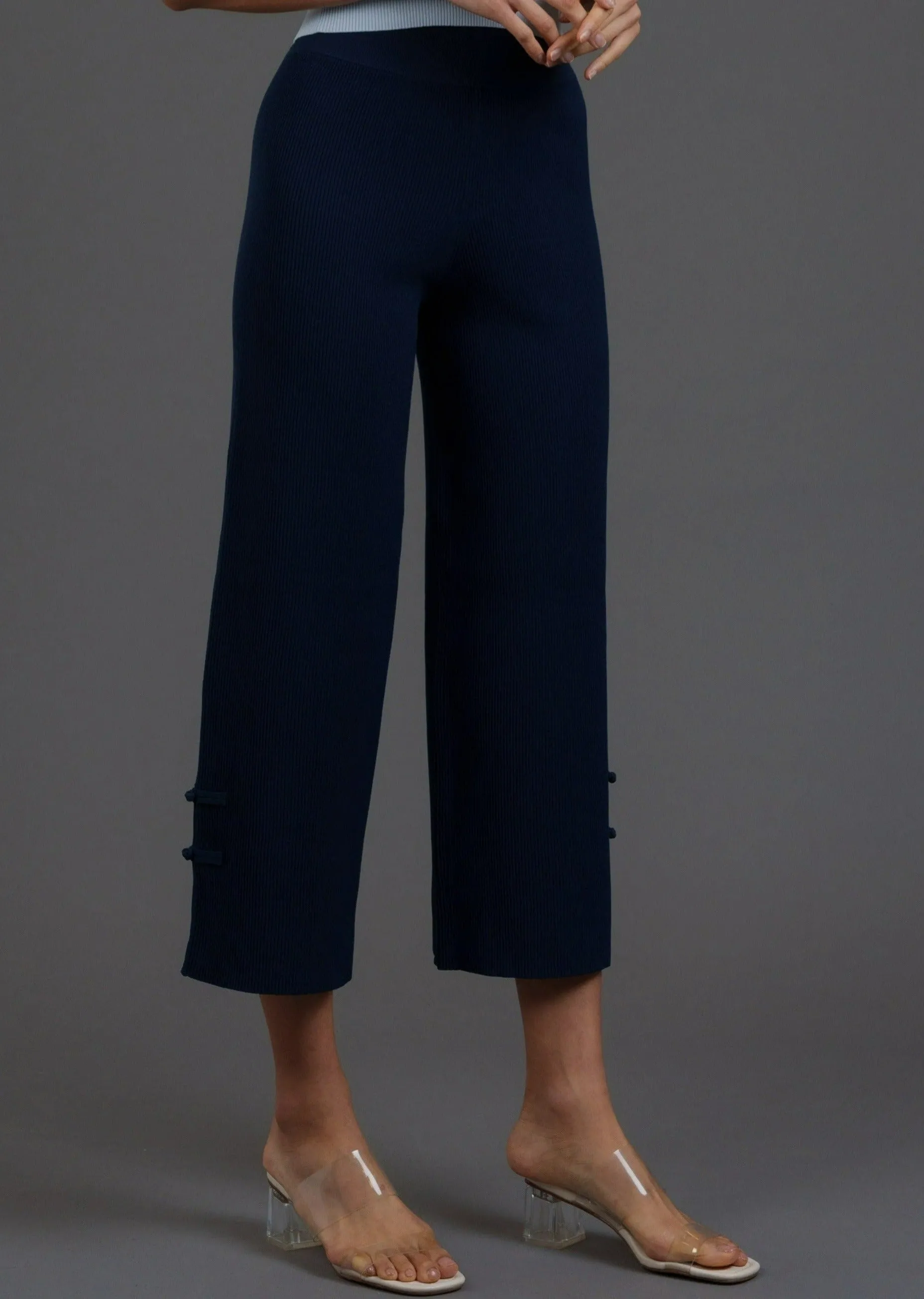 Knitted Pants w Slit (Deep Ocean)