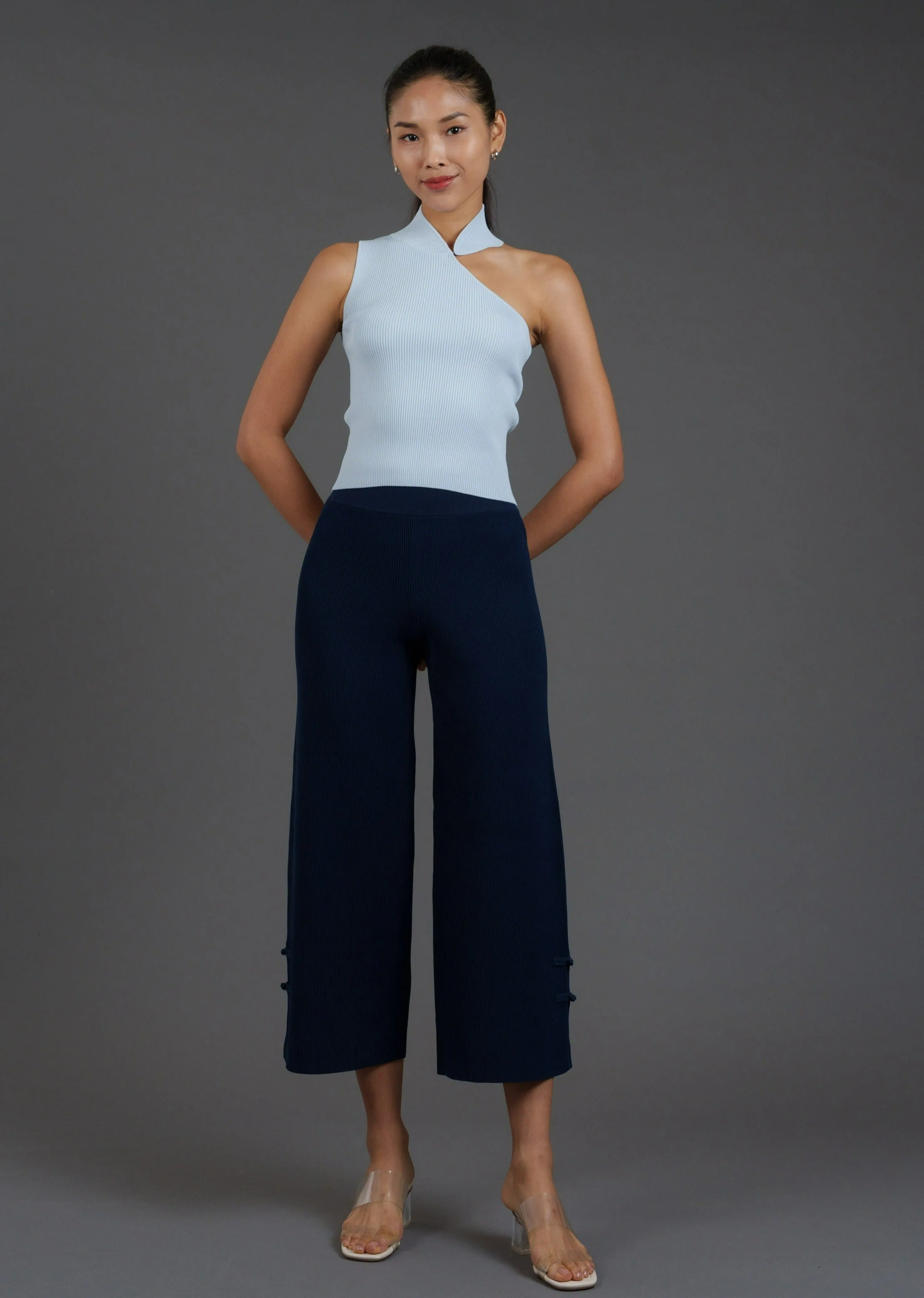 Knitted Pants w Slit (Deep Ocean)