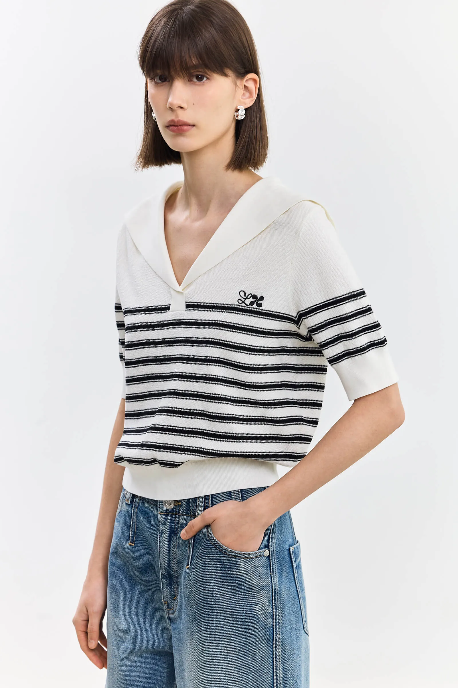 LILY Vintage Sailor Collar Knit Sweater