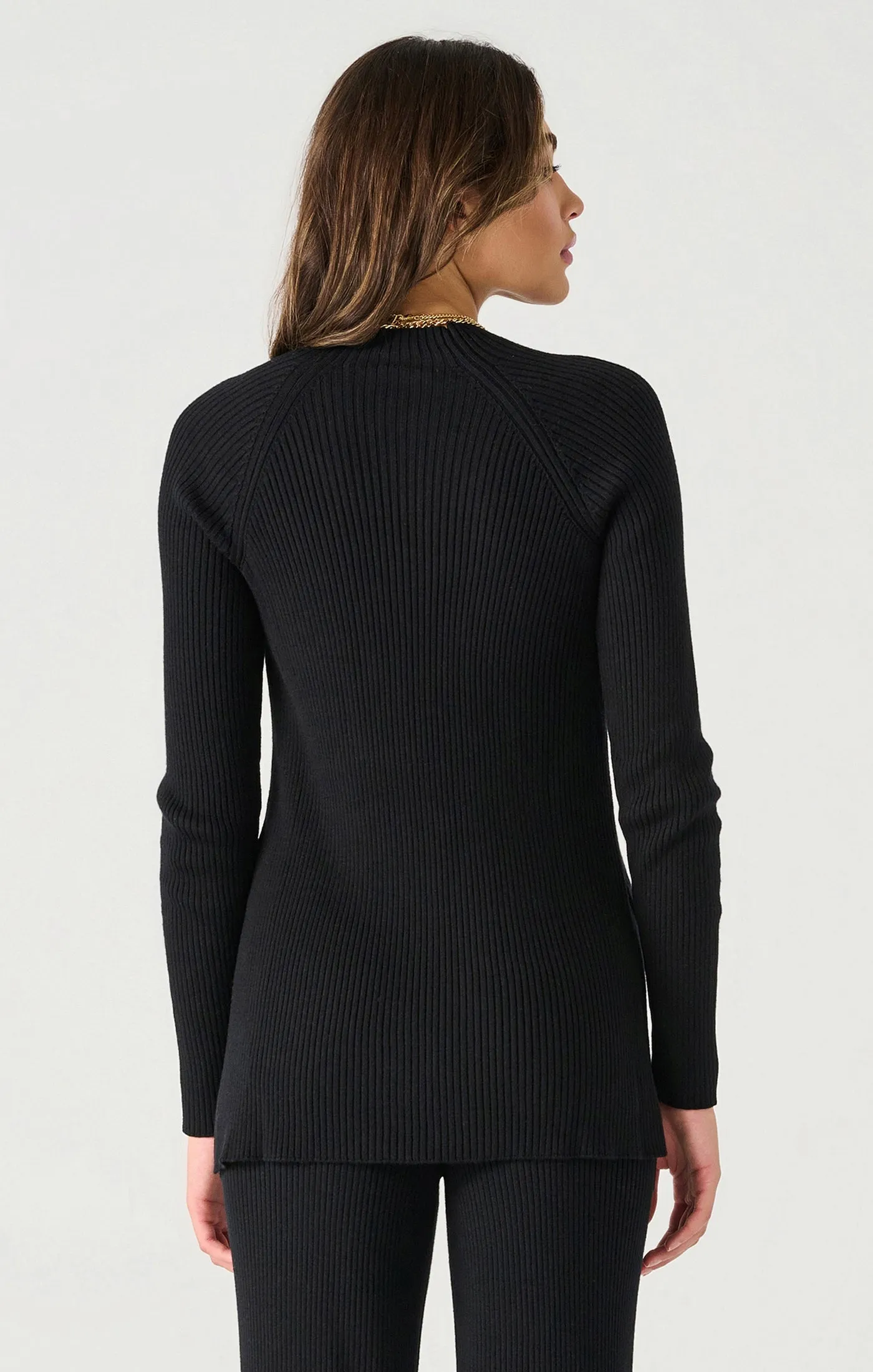 Ls Mock Neck Ribbed Tunic Sweater