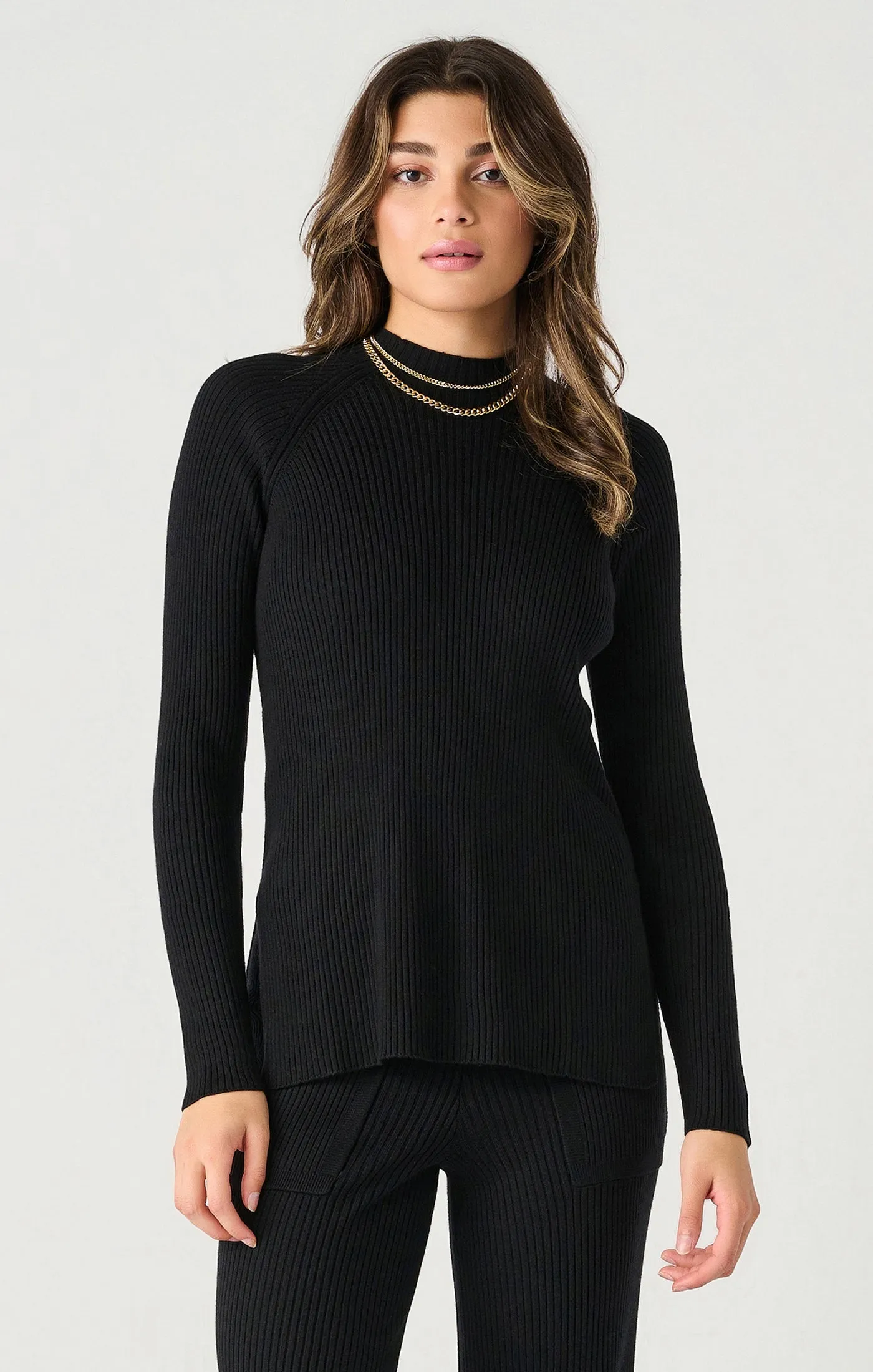 Ls Mock Neck Ribbed Tunic Sweater