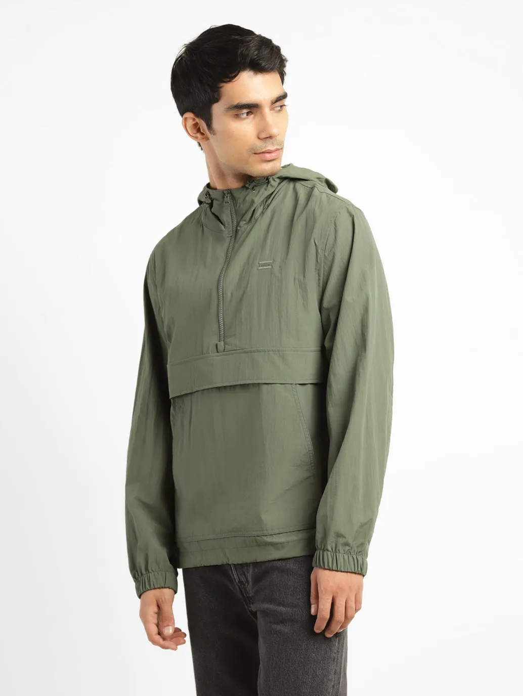 Men's Solid Green Hooded Tailored Jacket