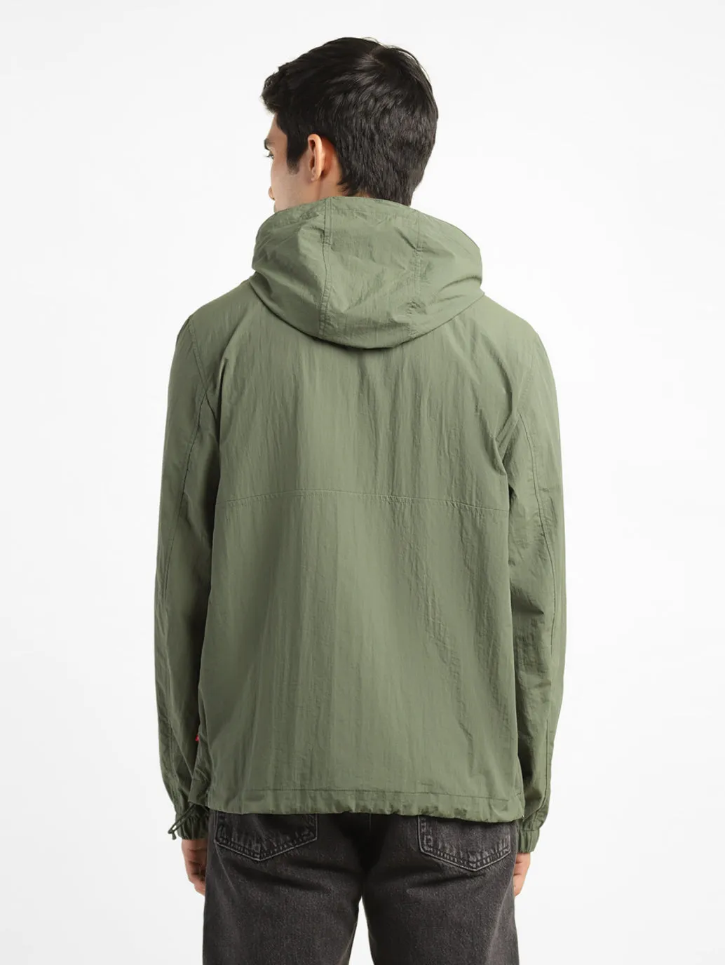 Men's Solid Green Hooded Tailored Jacket