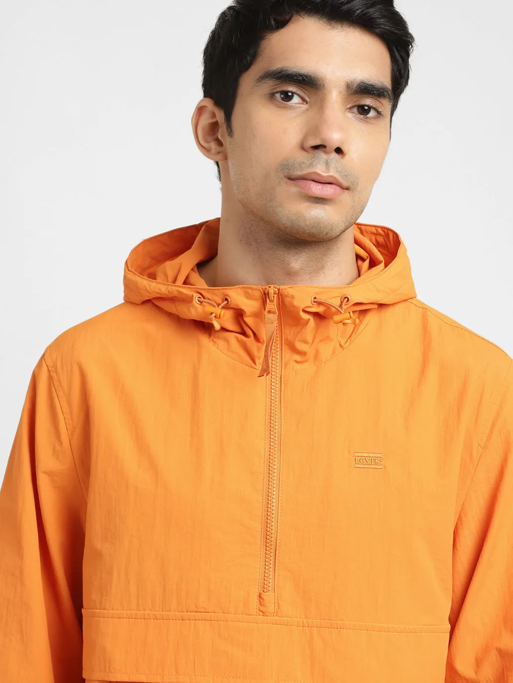 Men's Solid Orange Hooded Tailored Jacket