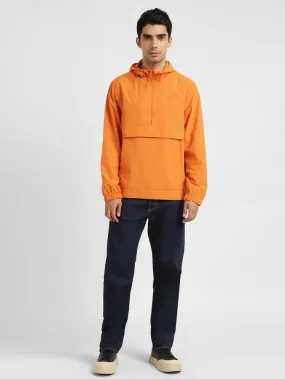 Men's Solid Orange Hooded Tailored Jacket