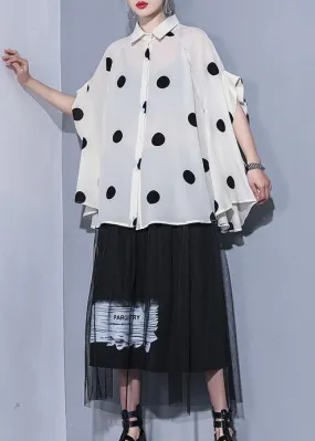 Modern lapel chiffon tops Women Life beige dotted Summer tops