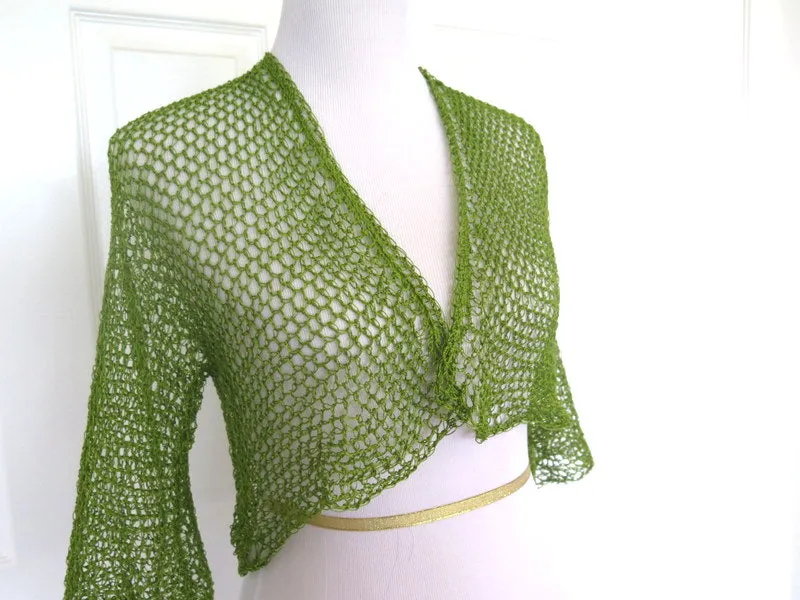 Olive Green Cotton Crochet Summer Shrug