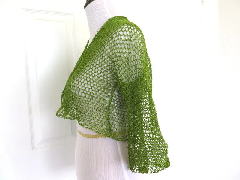 Olive Green Cotton Crochet Summer Shrug