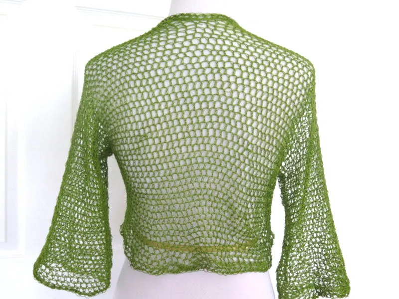 Olive Green Cotton Crochet Summer Shrug