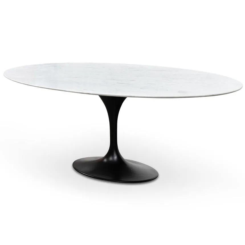 Oval 2m Marble Dining Table - Black Base