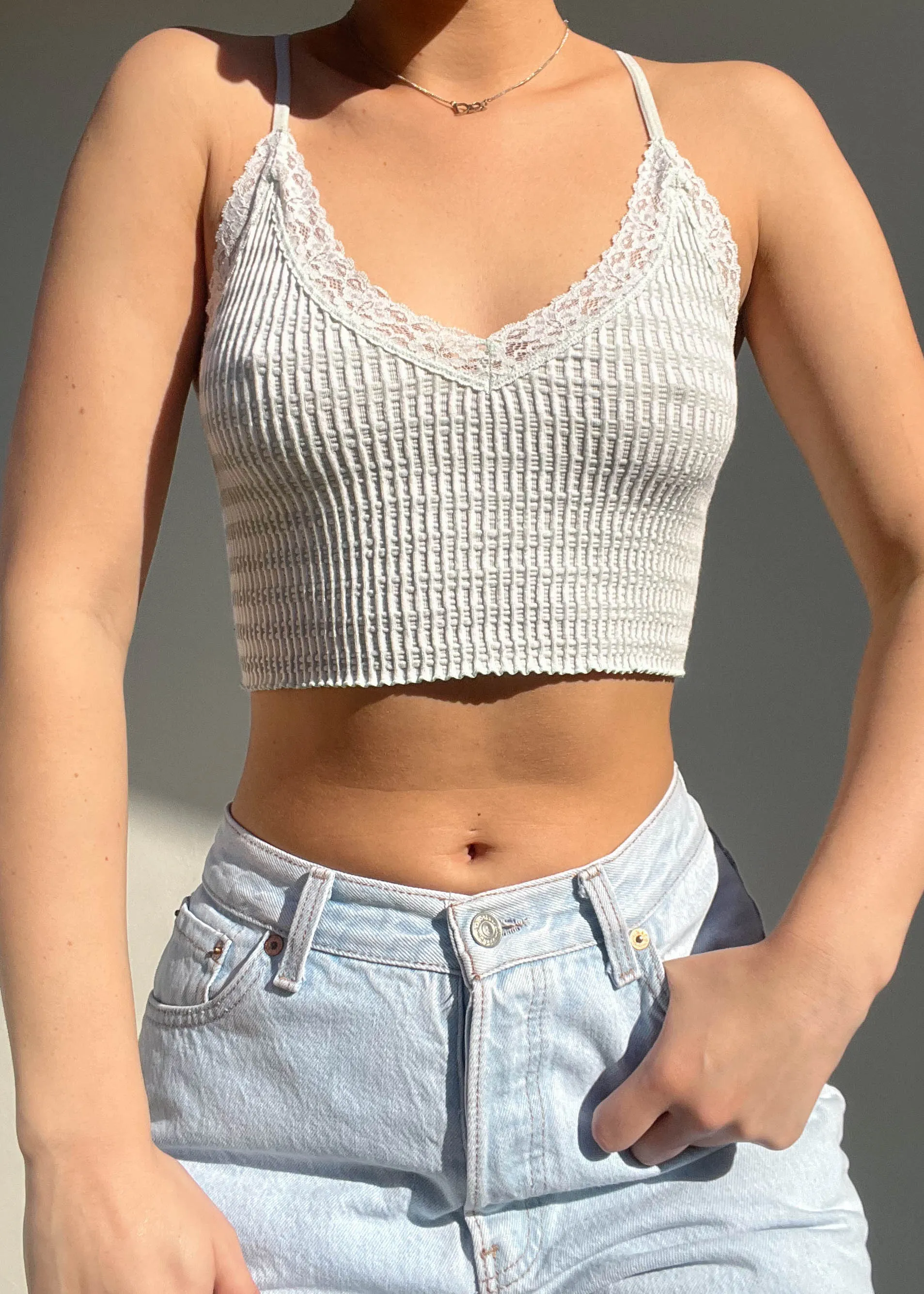 Pastel Sage & White Crop Camisole (S)