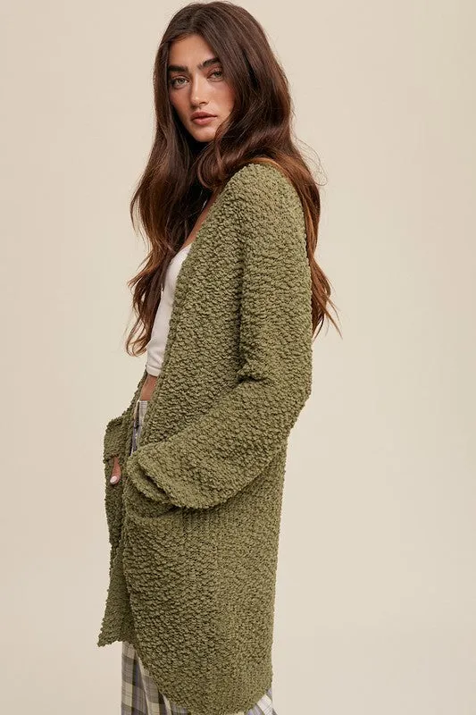 Petra Popcorn Open Knit Cardigan Sweater