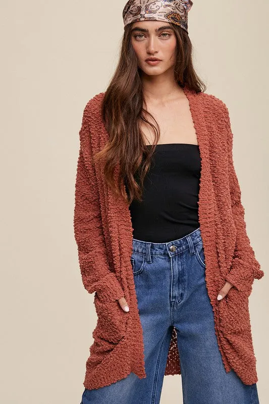 Petra Popcorn Open Knit Cardigan Sweater