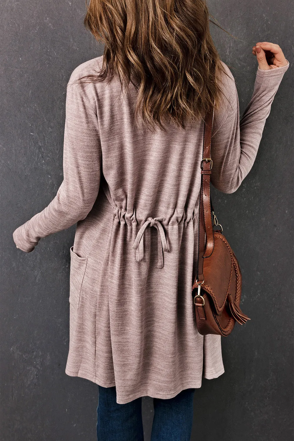 Pink Tunic Back Open Front Cardigan with Pockets