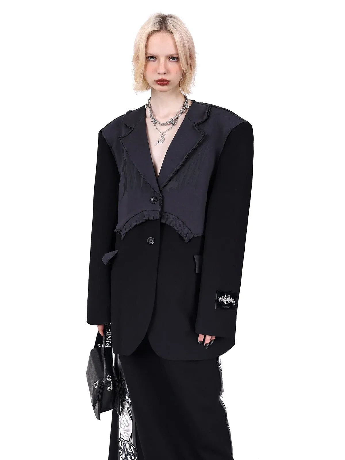 PINKSPINK Deconstructed Dual-Texture Blazer - Black