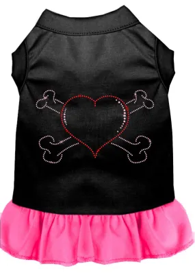 Rhinestone Heart And Crossbones Dress Black With Bright Pink Lg (14)