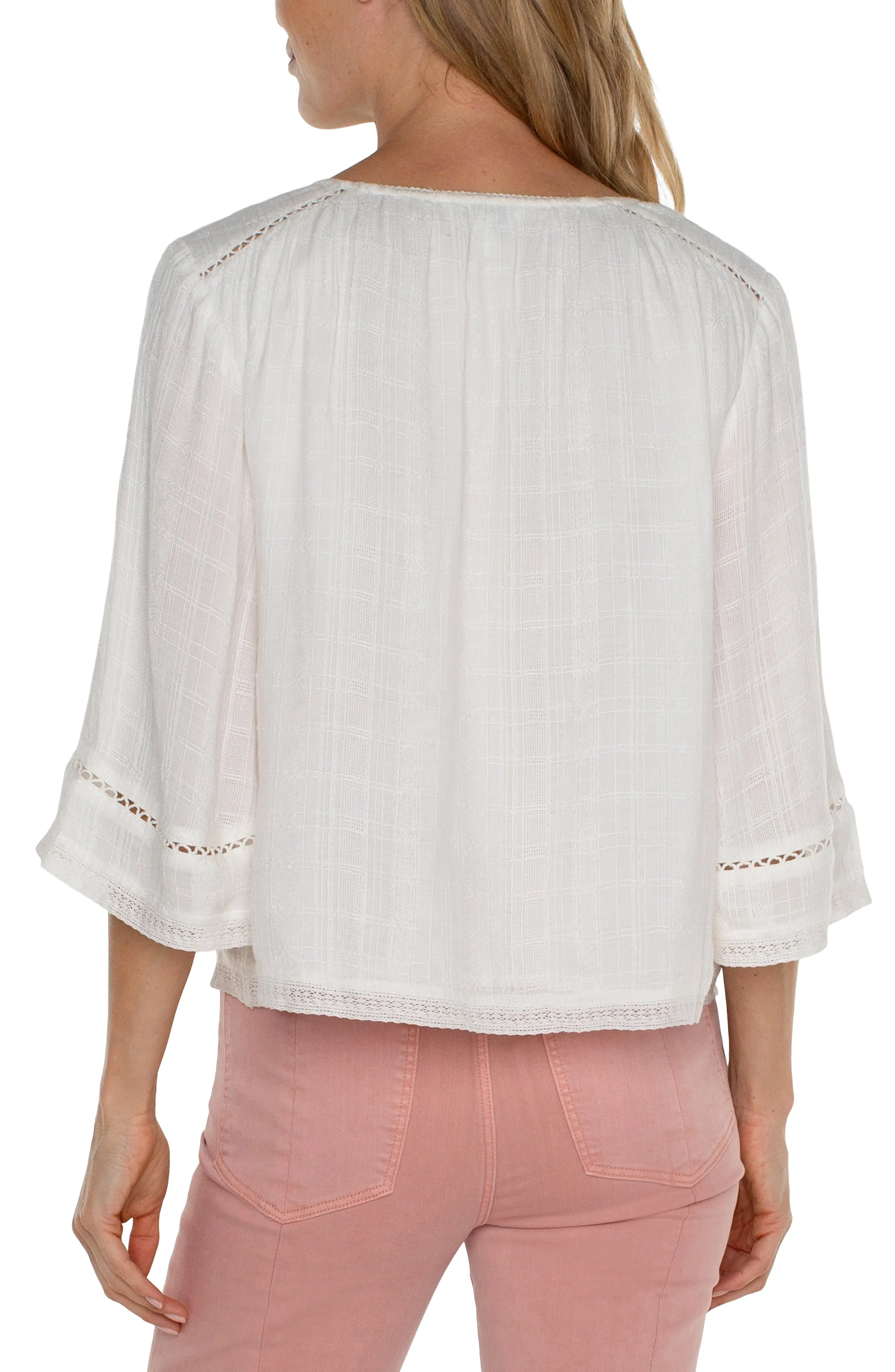 SHIRRED WOVEN TIE FRONT TOP