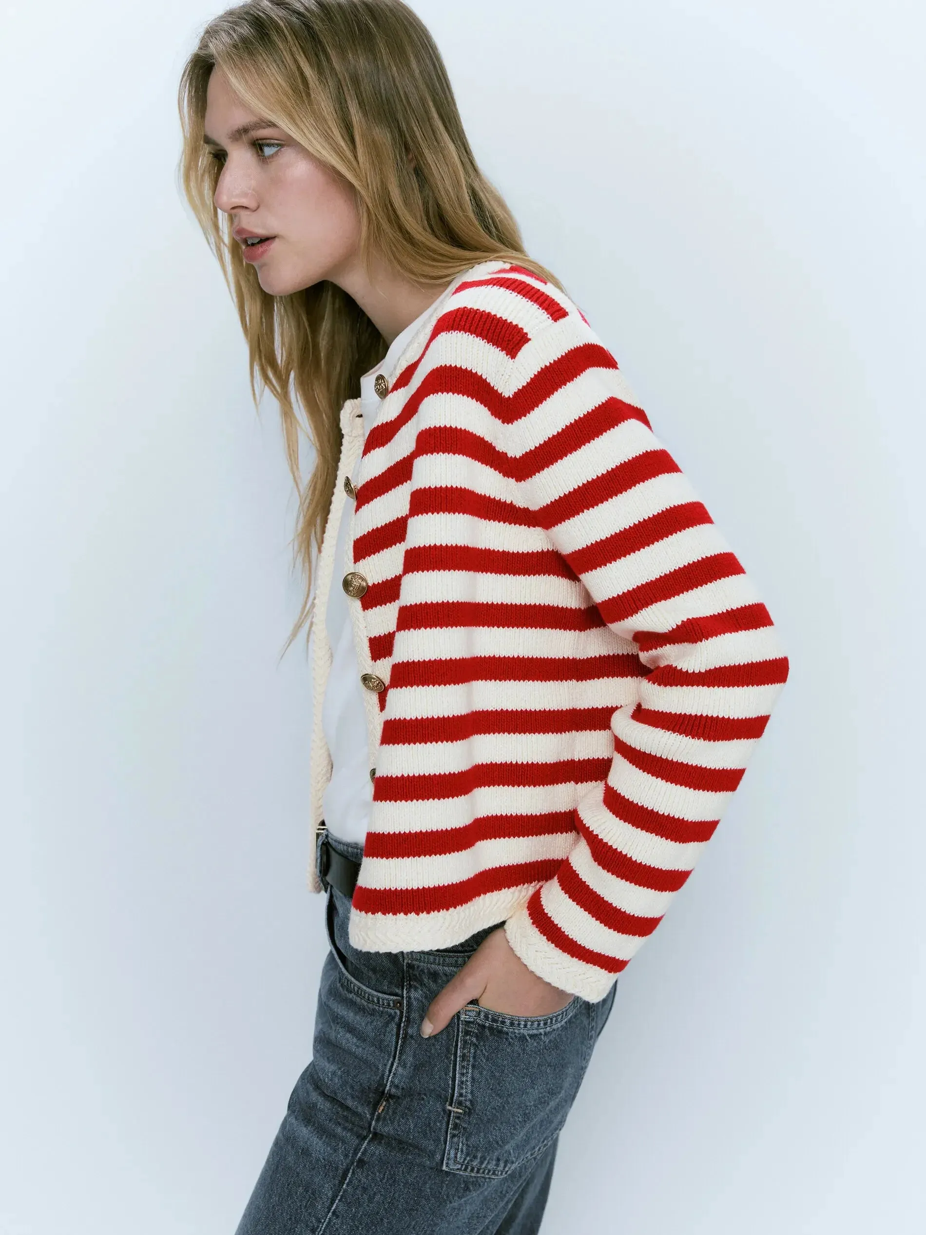 Slim-fit commuter classic striped new stylish elegant chic Cardigans