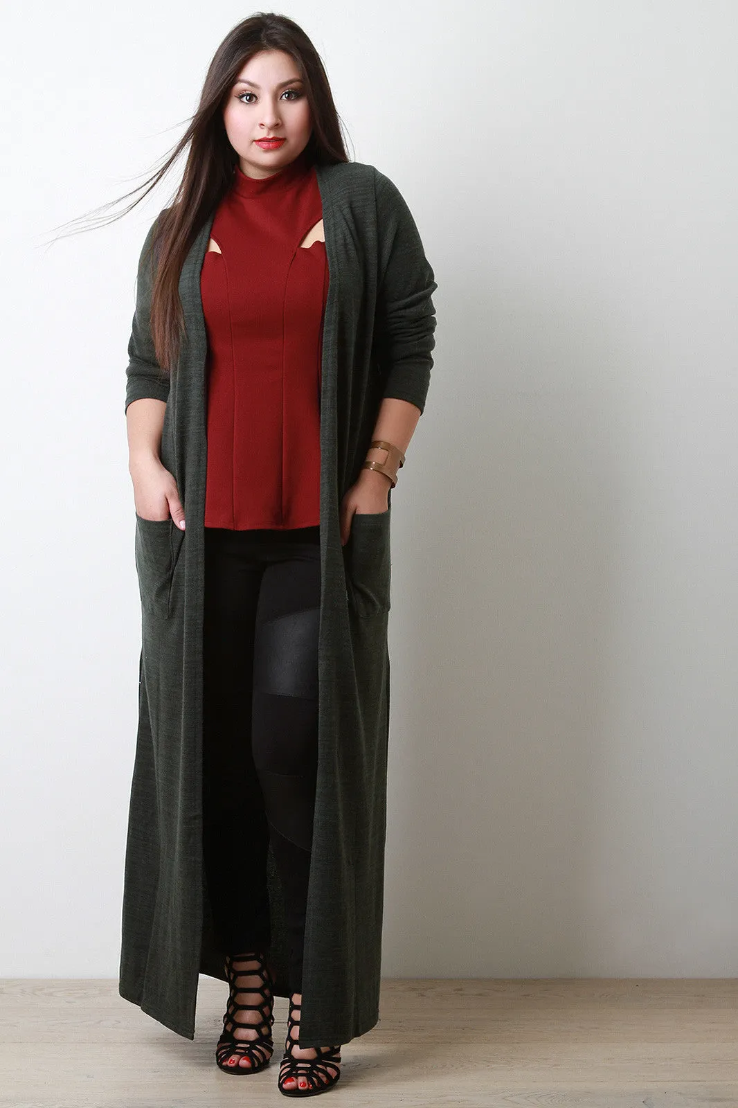 Soft Knit Side Slit Maxi Cardigan