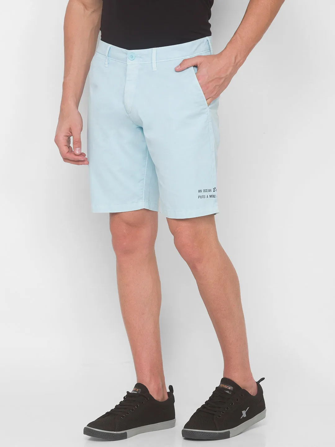 Spykar Men Sky Blue Solid Relaxed Mid-Rise Shorts (Relaxed)