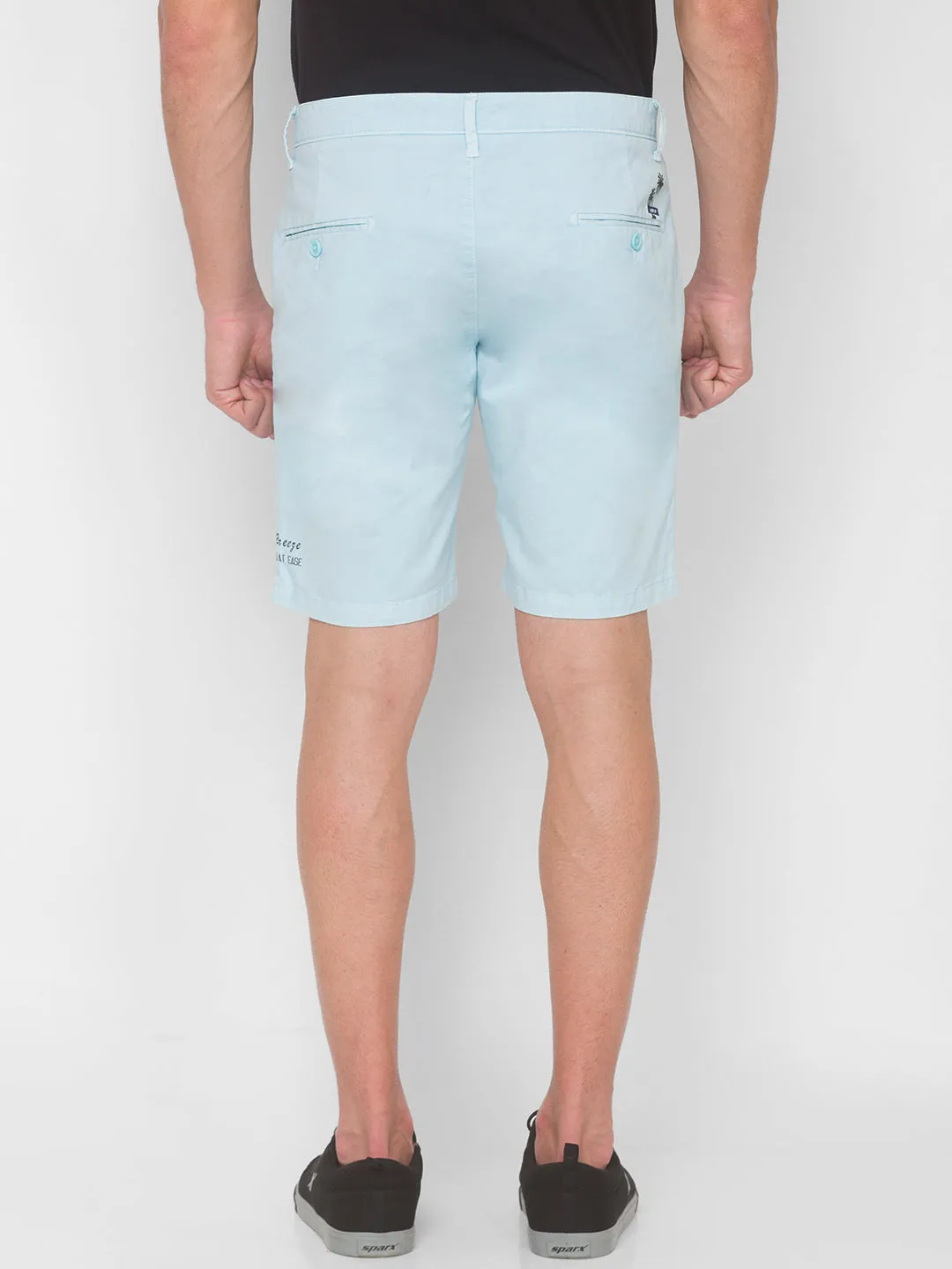 Spykar Men Sky Blue Solid Relaxed Mid-Rise Shorts (Relaxed)