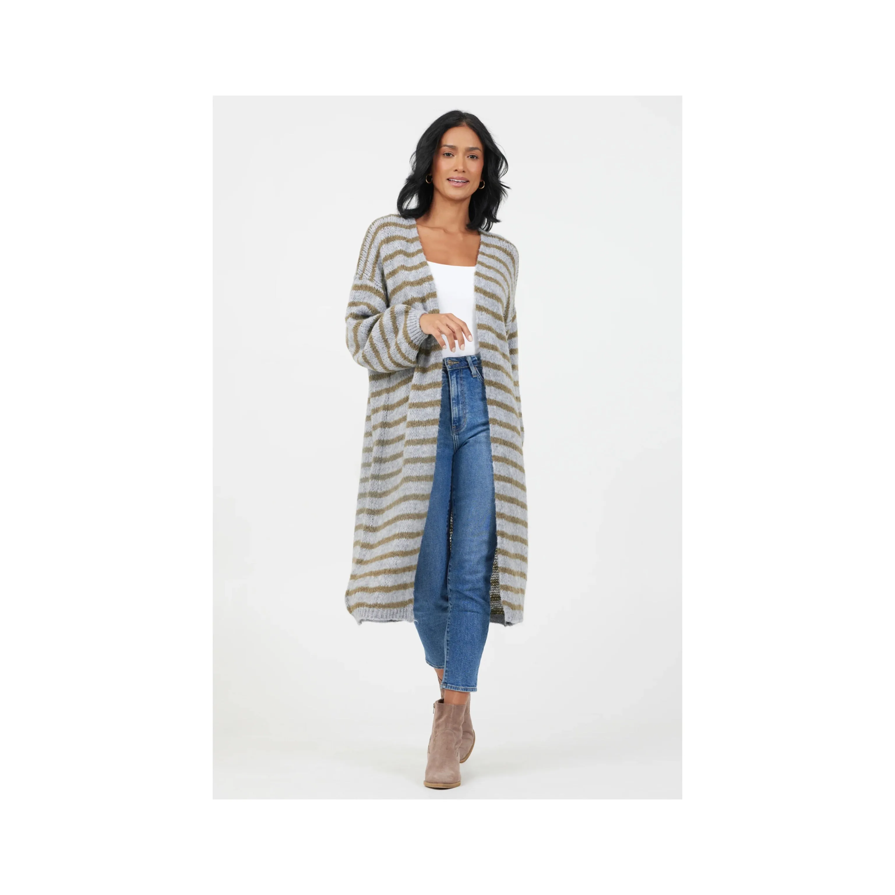 Suzy D Flo Knit Striped Long Cardigan