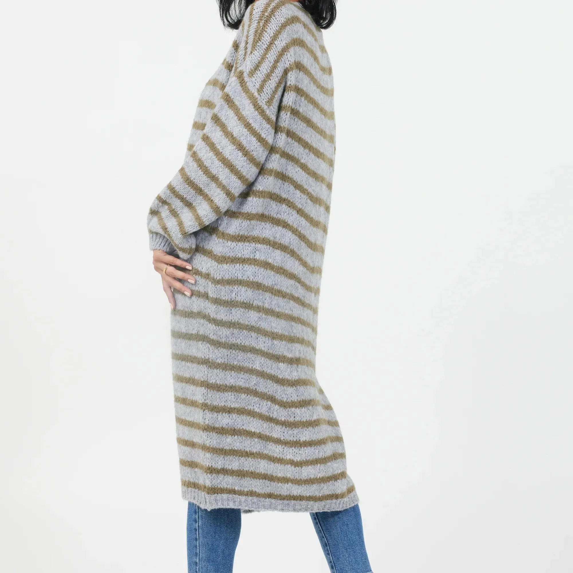 Suzy D Flo Knit Striped Long Cardigan