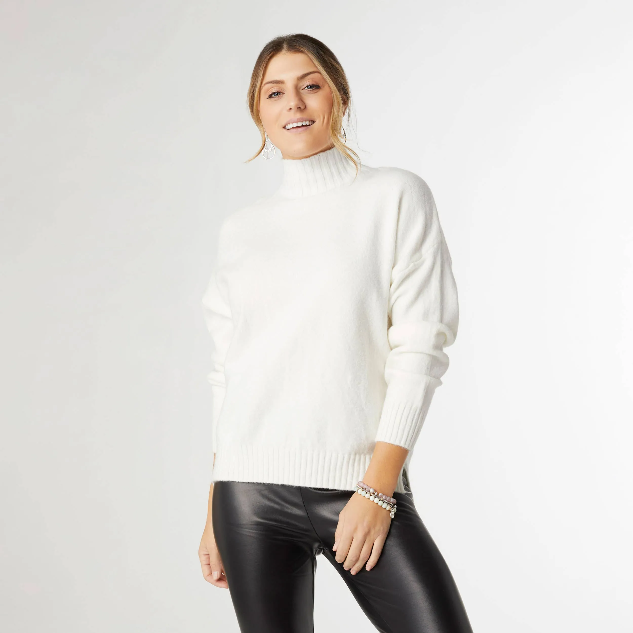 Winter White Haylo Soft Mock Neck Sweater